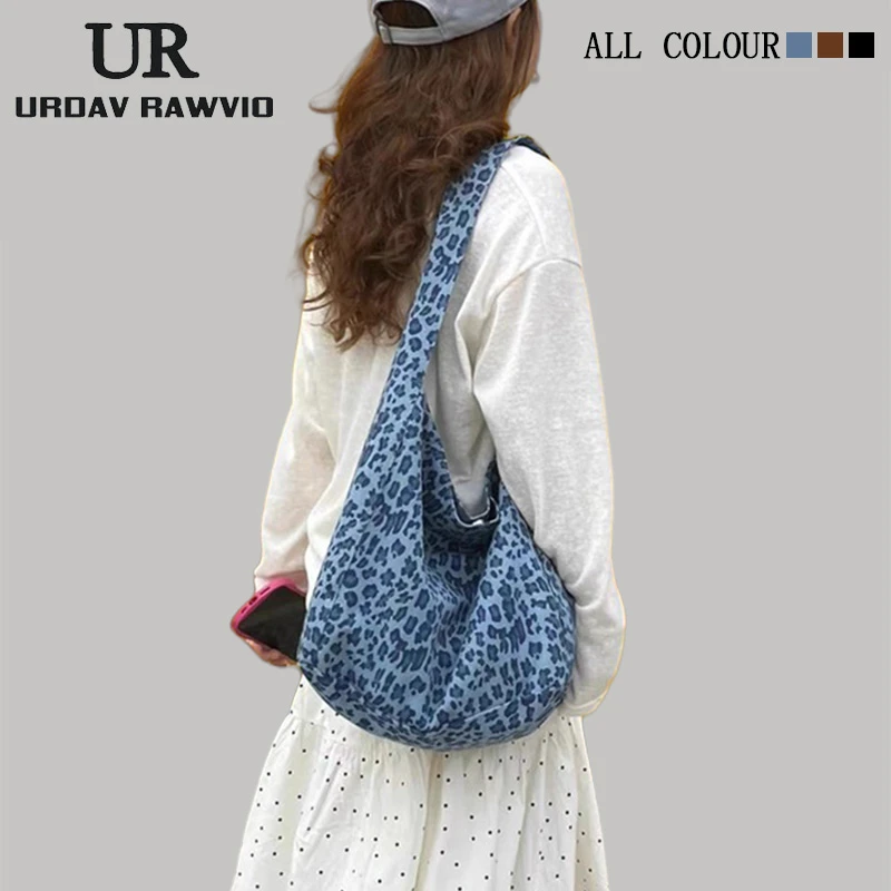 URDAV RAWVIO豹纹帆布包新款大容量百搭单肩托特包小众通勤腋下包