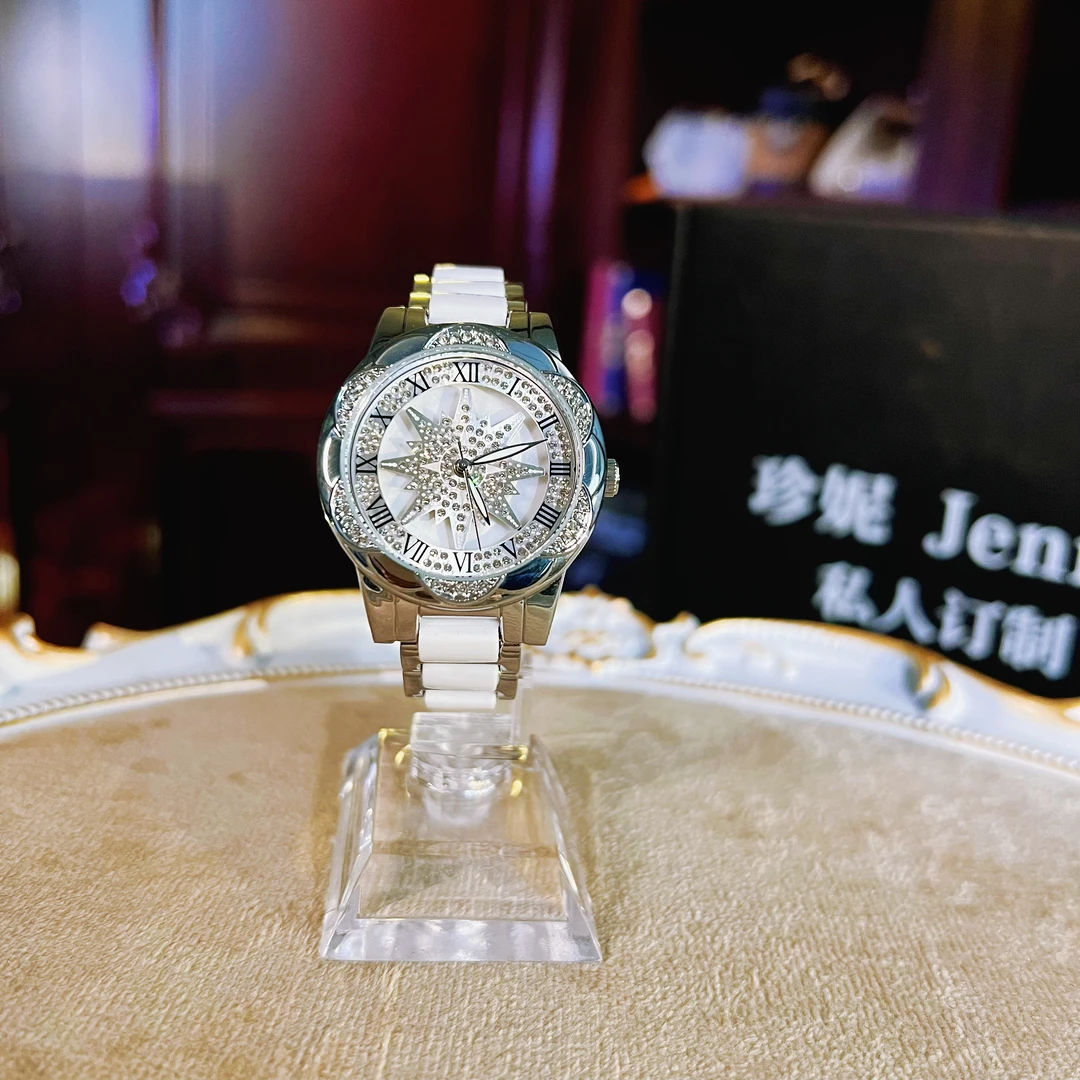 【旋转太阳花】高端镶钻时尚轻奢太阳花女表陶瓷白防水手表女CH168