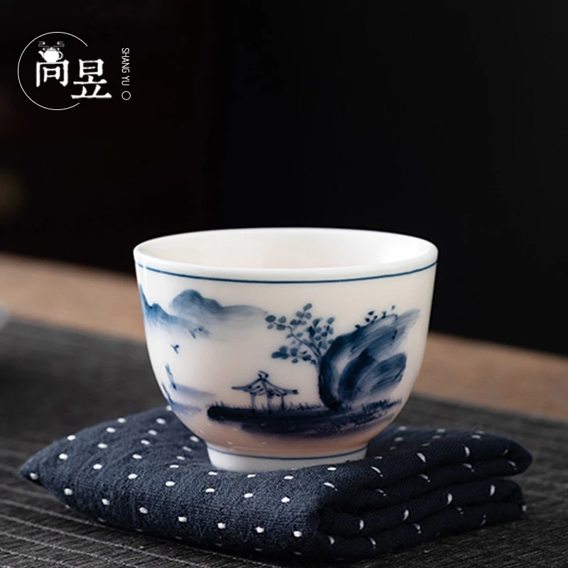 德国羊脂玉白瓷主人杯陶瓷杯品茗杯喝茶碗功夫小茶杯青花茶盏杯6