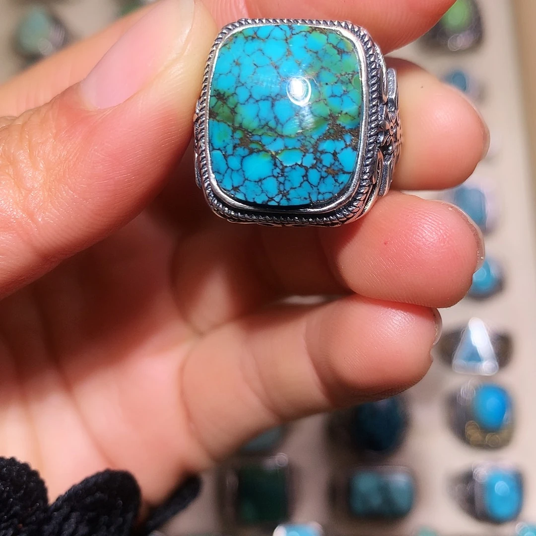 绿松石银S925镶嵌戒指