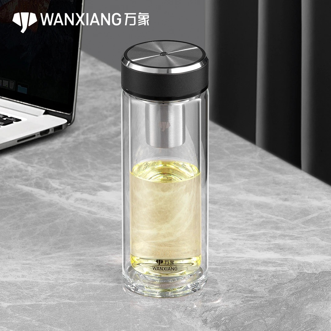 万象单双层玻璃杯商务高档车载简约隔热男女泡茶杯便携加厚刻字