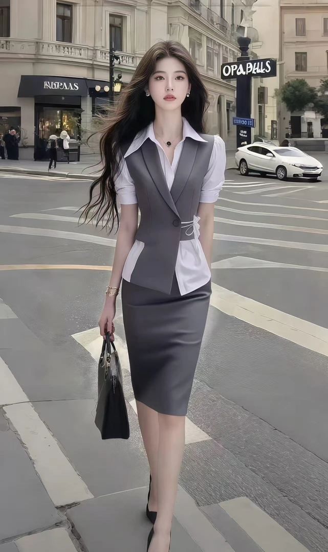 灰色性感辣妹气质上衣修身半身裙时尚小众设计感显瘦收腰套装新款