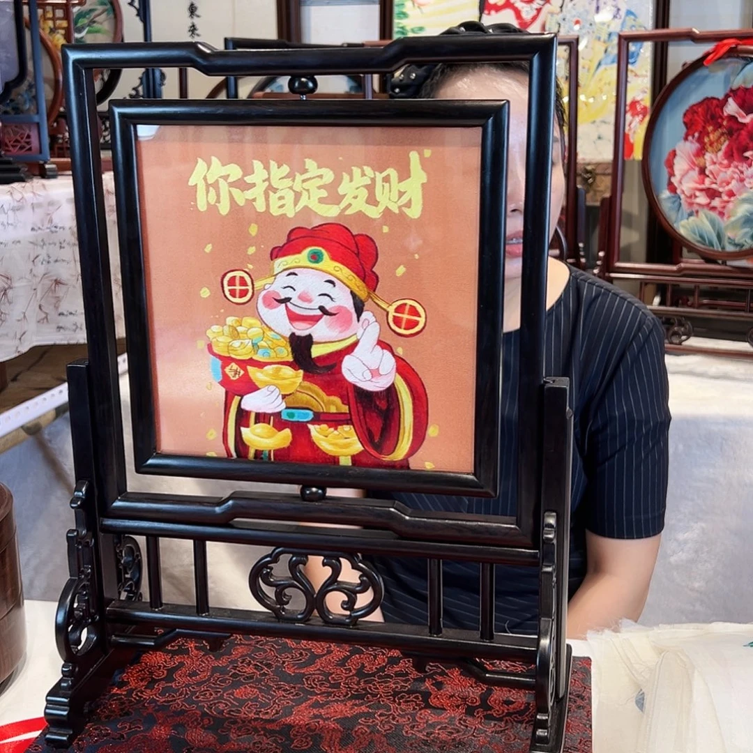 织绣苏绣摆台手工檀木