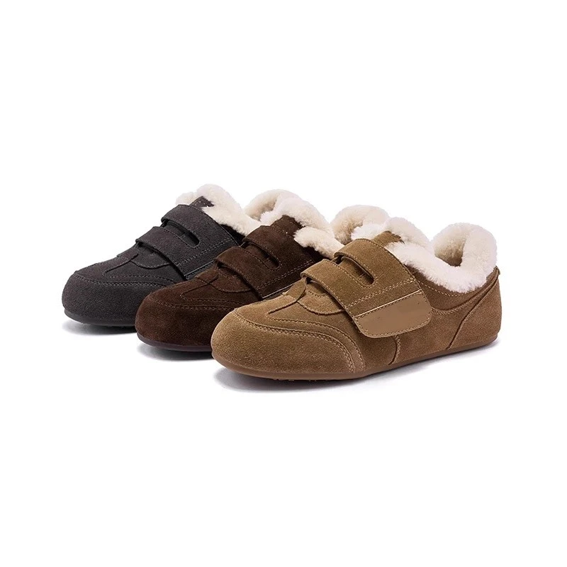 复古魔术贴加绒德训鞋女2025冬季新款百搭保暖舒适时尚软底休闲鞋