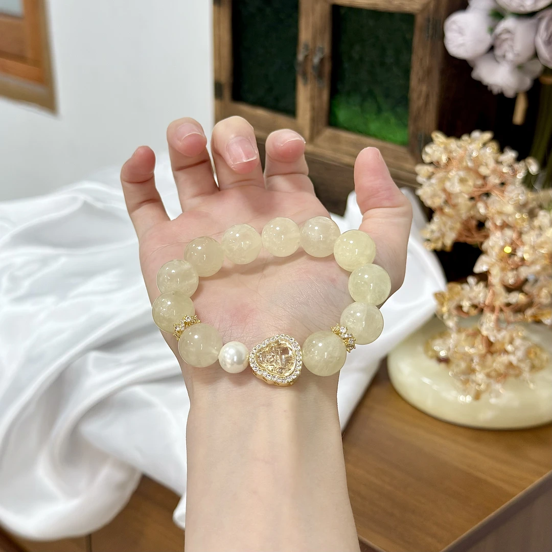 【弥勒金映】14mm柠檬黄水晶＋佛公 手串原创设计天然水晶