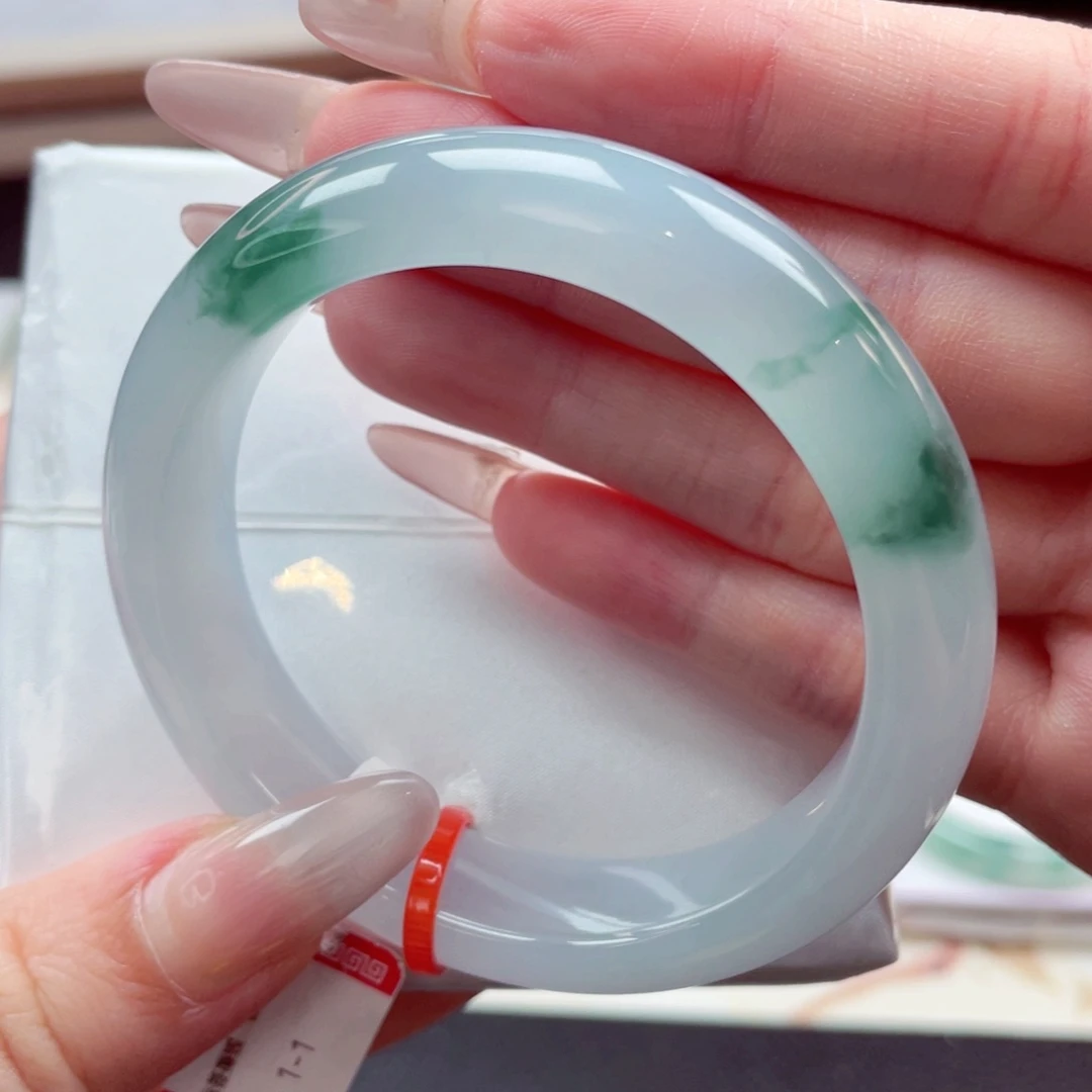 翡翠手镯未镶嵌53.5冰川蓝飘花 宫墙柳 出落别致 8