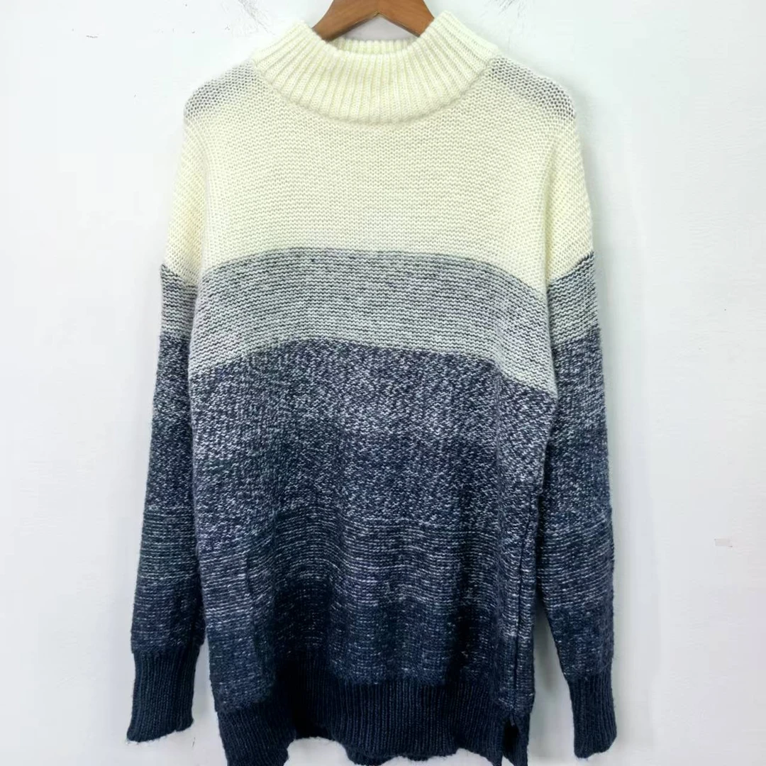 K7 渐变色拼接针织长袖毛衣