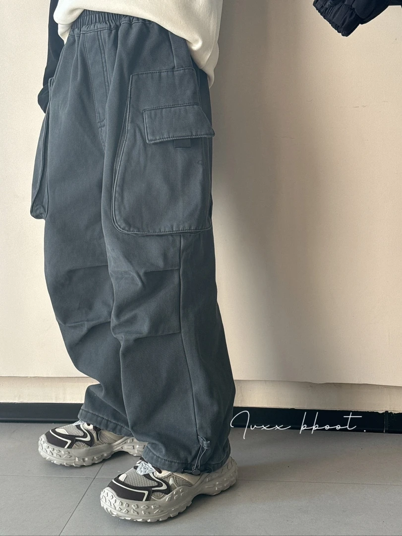 9159儿童新款加绒休闲工装裤字母百搭直筒裤