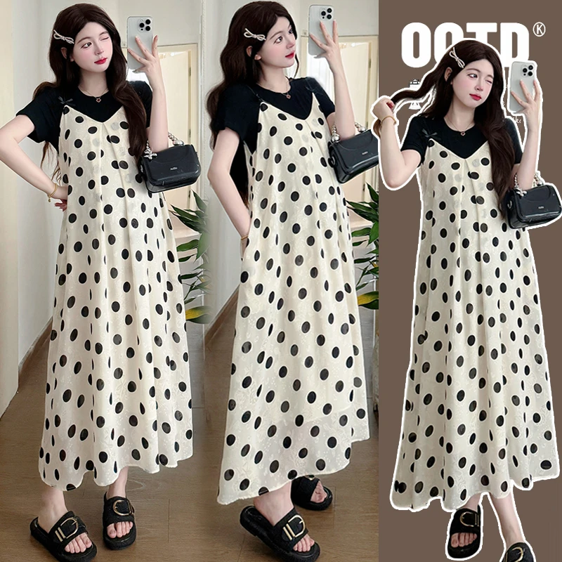 【安安】孕妇装夏季上衣+波点吊带裙韩版时尚款减龄孕妇连衣裙夏装