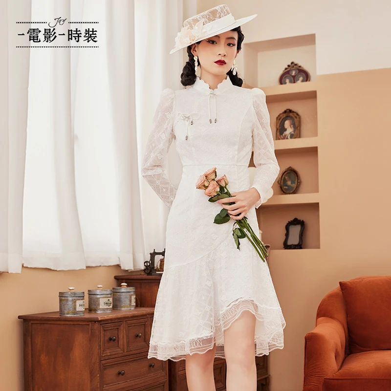 【媛媛女王专享】新款蕾丝长袖旗袍女FEBX113605