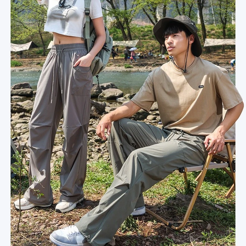 灰绿男女同款 防晒轻薄柔纱显瘦显高工装降落伞裤户外休闲裤