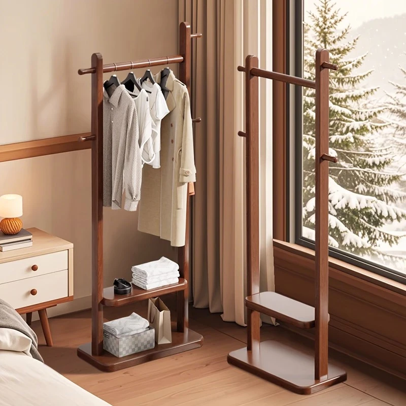 落地式实木挂衣架卧室家用木质衣帽架房间不占地衣服挂架置物架子