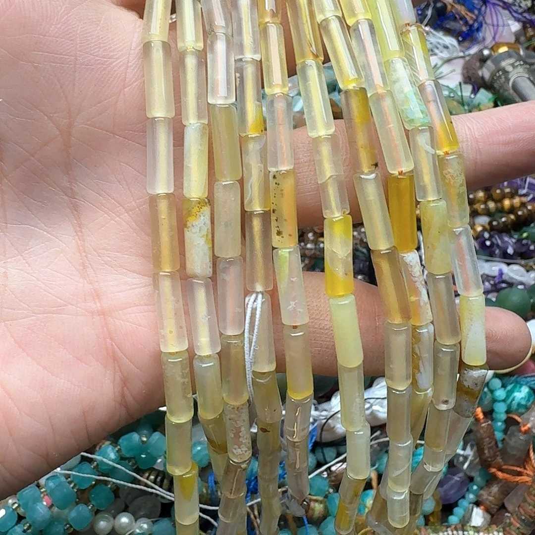 玛瑙/玉髓合金珠宝半成品一条4x13m黄玛瑙