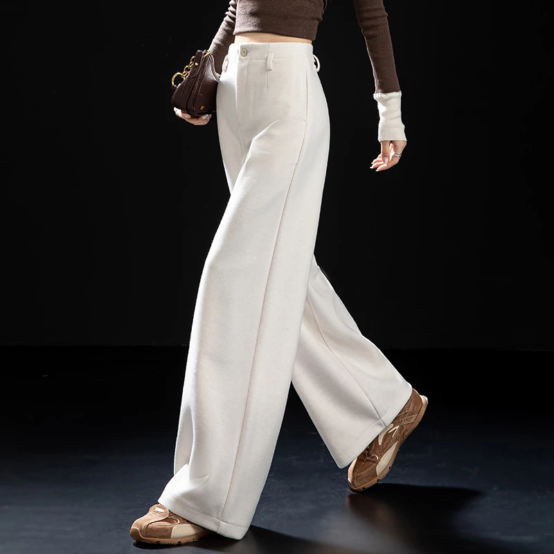 绵羊毛阔腿休闲裤女2025年流行网红女裤秋冬毛呢裤软糯慵懒直筒裤