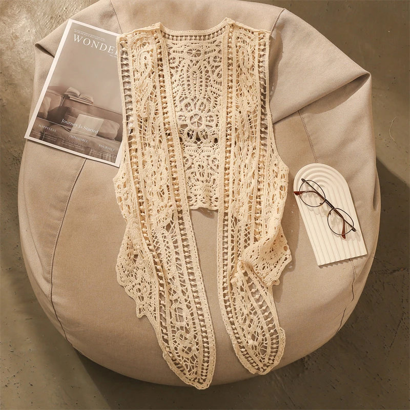 薄款镂空针织无袖马甲女外搭夏季大码胖mm中长款叠穿背心开衫上衣