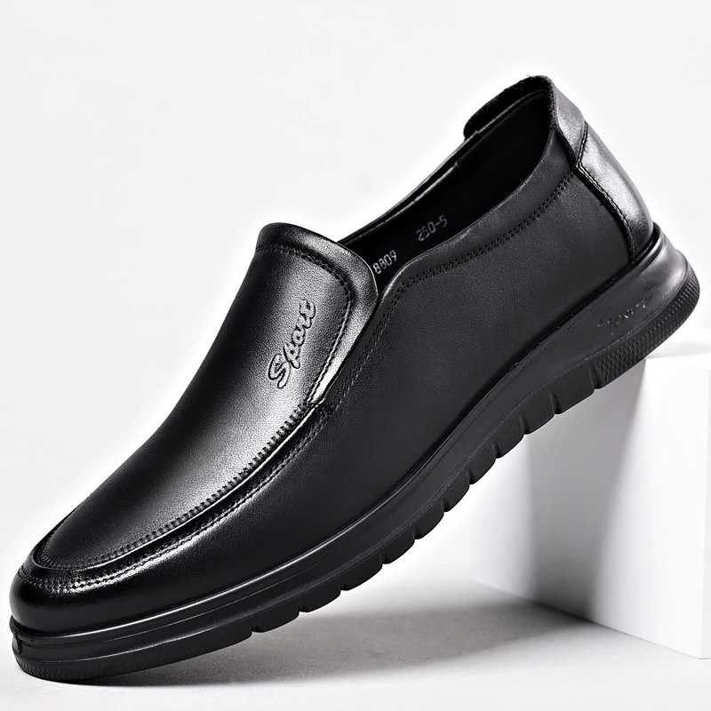 路易圣戈希新款休闲商务男鞋系带套脚夏季透气一脚蹬皮鞋中年爸爸