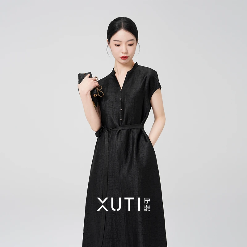 序缇『竹烟轻』春夏新款复古新中式女装桑蚕丝连衣裙H18-7038