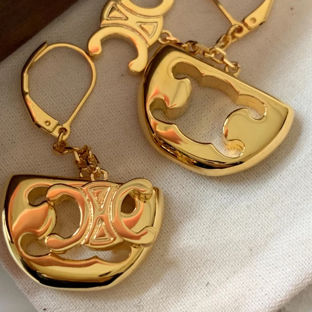 黄铜合成锆石耳饰 法式轻奢金属风吊坠耳环高级质量感耳环2227