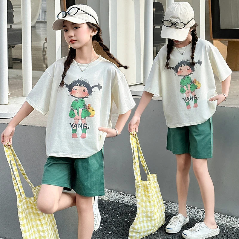 女童套装夏装2025新款儿童洋气休闲短裤女孩中大童网红炸街两件套