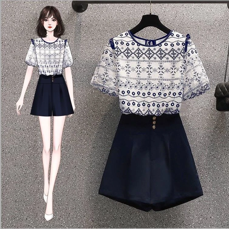 大码女装2025春夏胖妹妹洋气衬衫阔腿短裤气质减龄显瘦两件套装