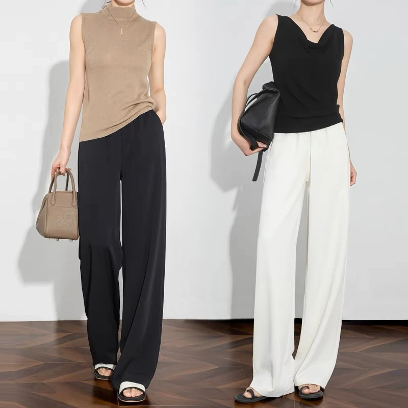 ebenb凉凉裤2025年夏季薄款小个子窄版西装裤防晒高腰休闲滑滑裤