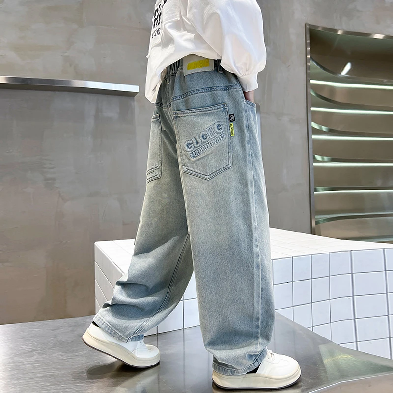 童装男童牛仔裤春秋2025新款儿童中大童男孩宽松直筒春装痞帅长裤
