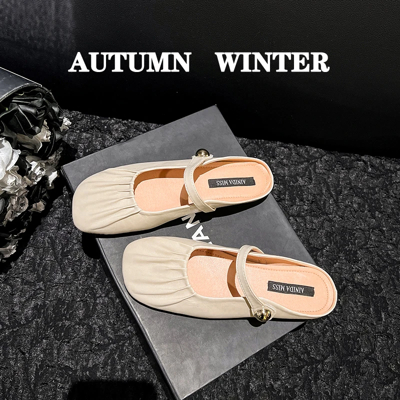 法式高级感晚晚鞋包头半拖鞋女夏外穿平底气质懒人大码女鞋41一43