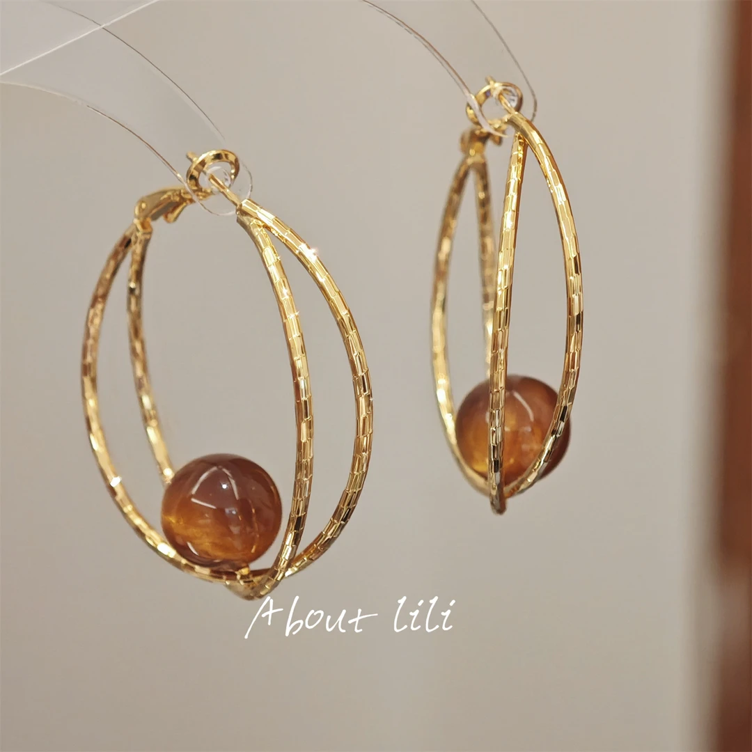 铜合金耳饰 简约气质交叉圆圈耳圈大耳环女复古设计感耳坠耳饰