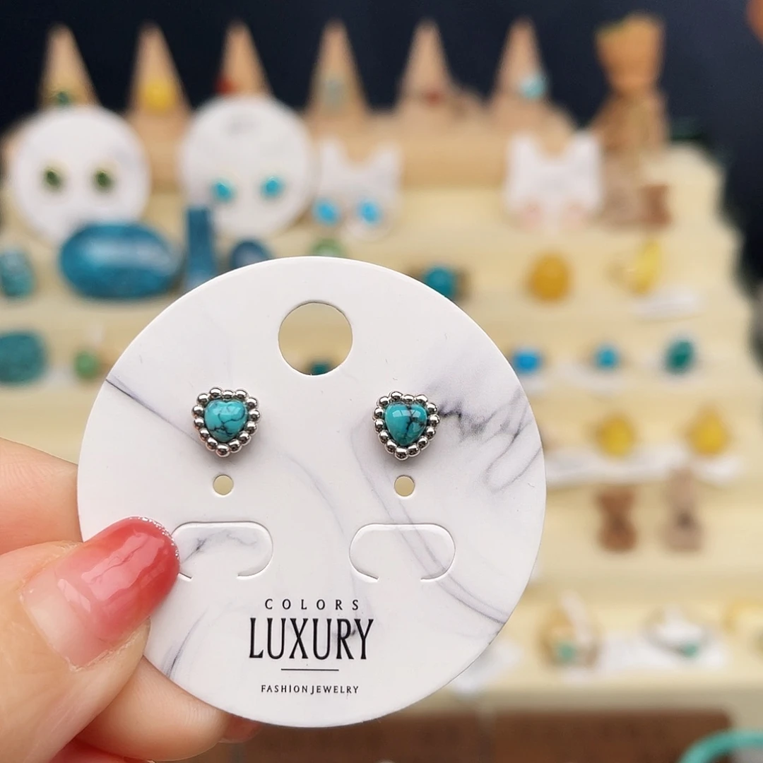 绿松石耳饰银S925镶嵌