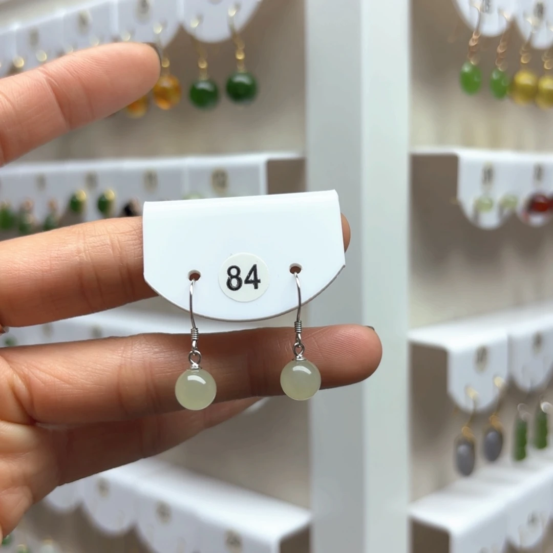 和田玉耳饰银S925镶嵌2