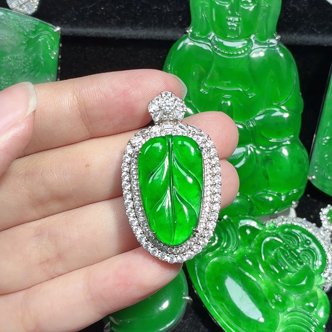 翡翠银S925镶嵌颈饰天然A货翡翠