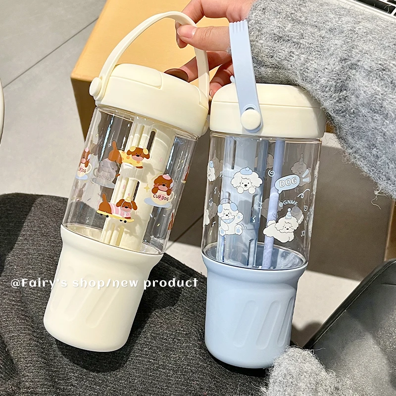 高颜值水杯大容量茶水分离学生手提便携夏季2025新款双饮口吸管杯