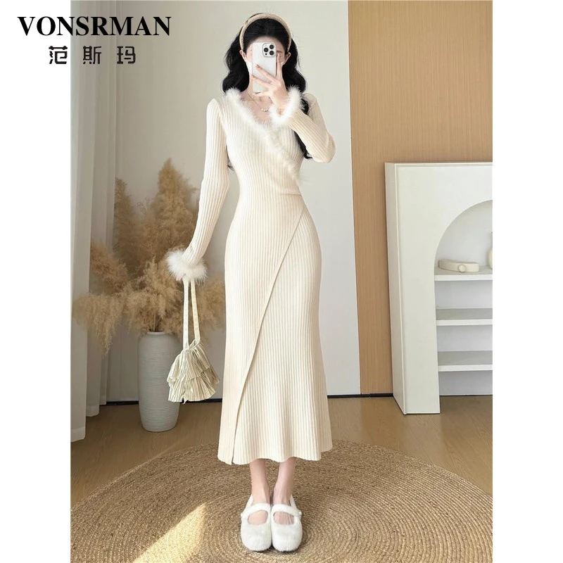 修身内搭连衣裙女2025秋冬新款时尚韩版温柔气质收腰显瘦打底长裙