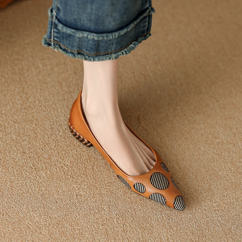 2CM复古时尚简约浅口单鞋法优雅百搭气质舒适低跟圆点奶奶鞋女