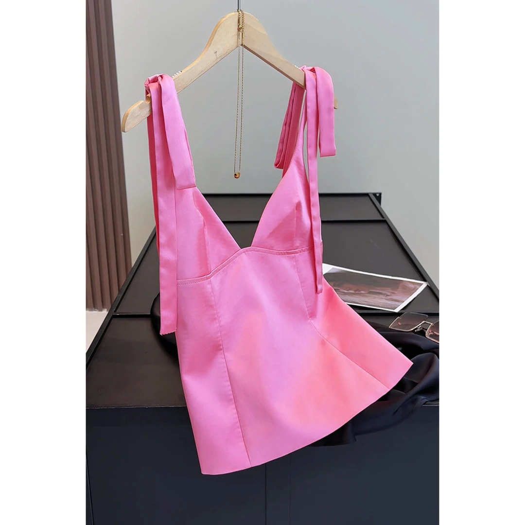 时尚高端甜美温柔百搭蝴蝶结饰背心吊带上衣