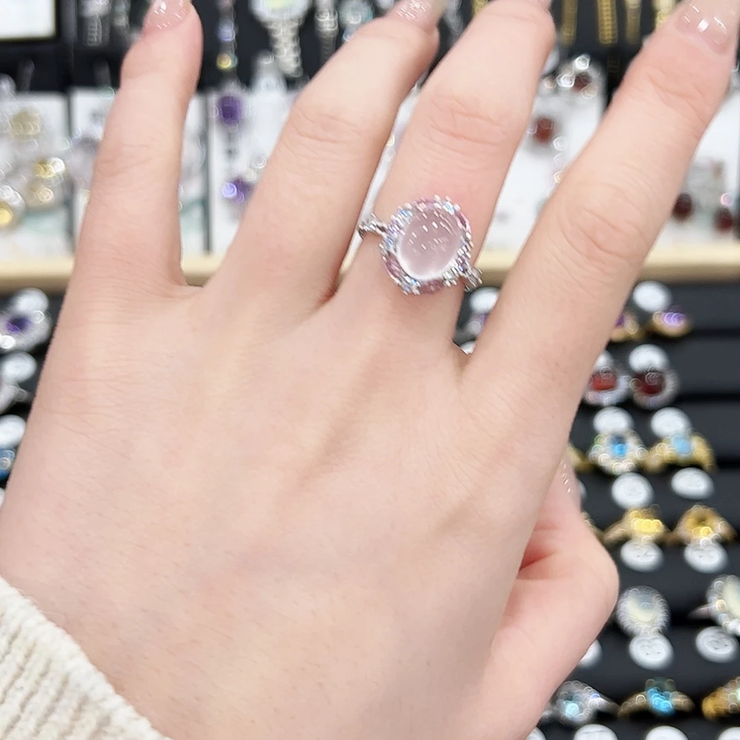 烟晶戒指银S925镶嵌jie zhi戒指