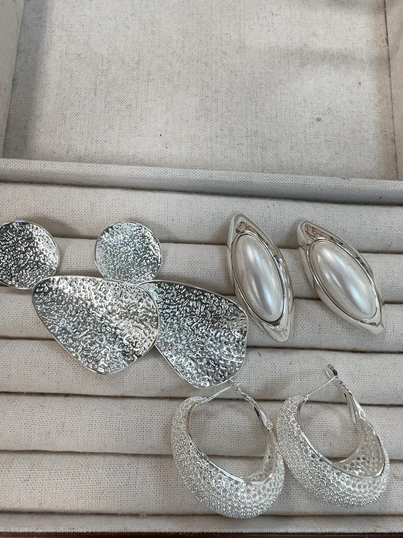 铜合金耳饰 （晚秋）银色极简风小众中性耳钉百搭经典气质耳饰