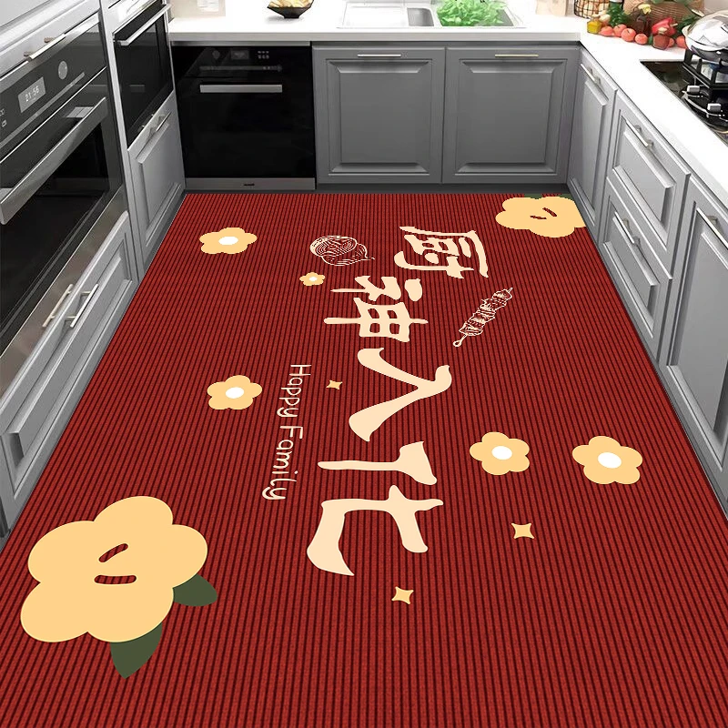 硅藻泥红色厨房地垫吸水吸油防滑耐脏大面积满铺家用门垫可定制