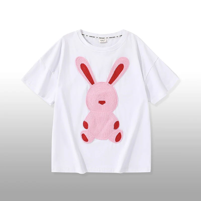 女童夏季短袖t恤纯棉大中小儿童圆领半袖女孩子兔子上衣洋气炸街