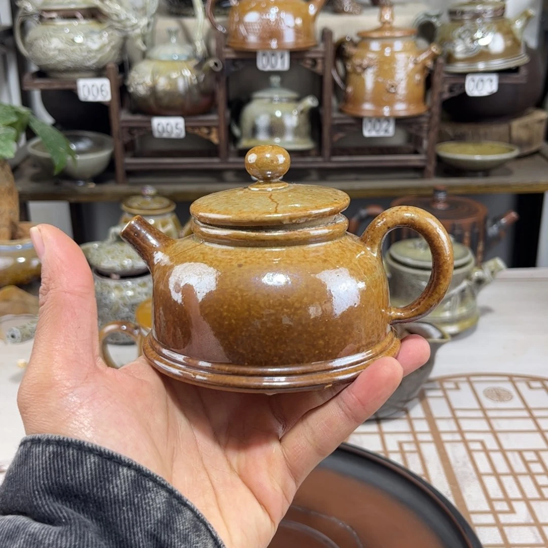 180cc白泥柴烧微瑕半月壶，古法传承裸坯柴烧