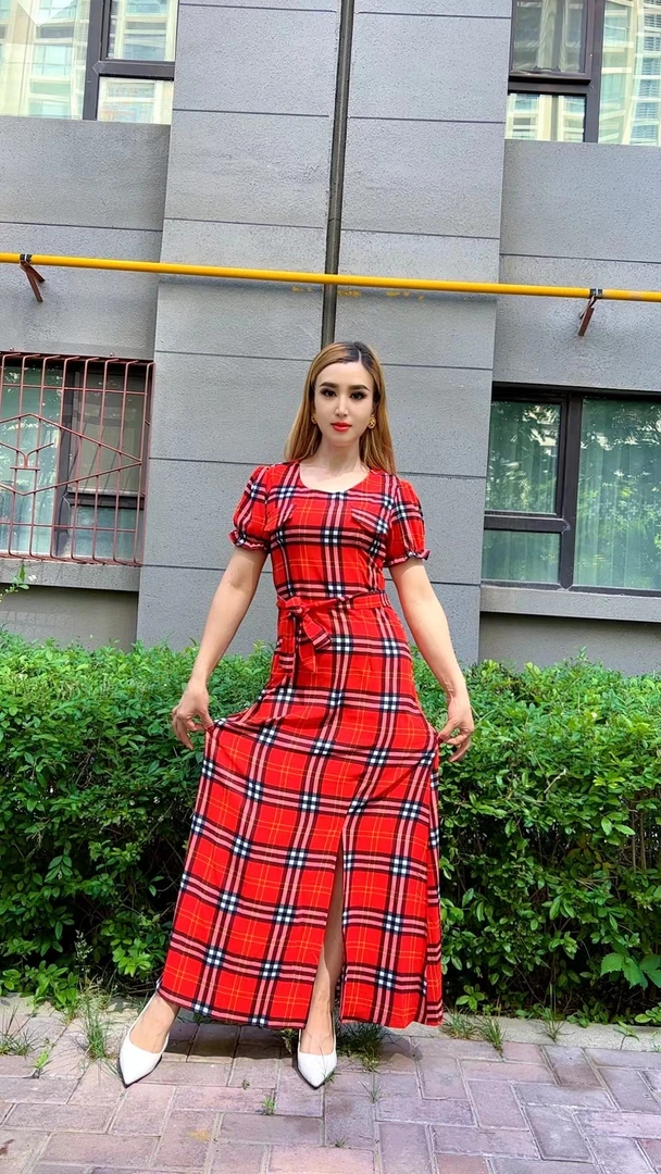 A858波点宽松腰茶歇裙套头短袖连衣裙收腰碎花裙子印花