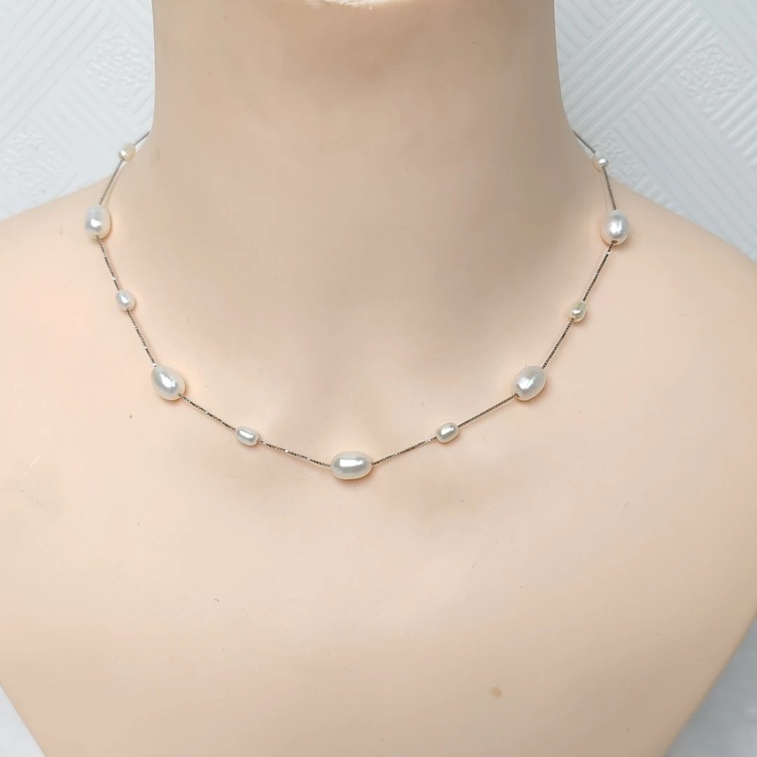 **满天星**大小米珠淡水珍珠项链可调节长度37-46cm