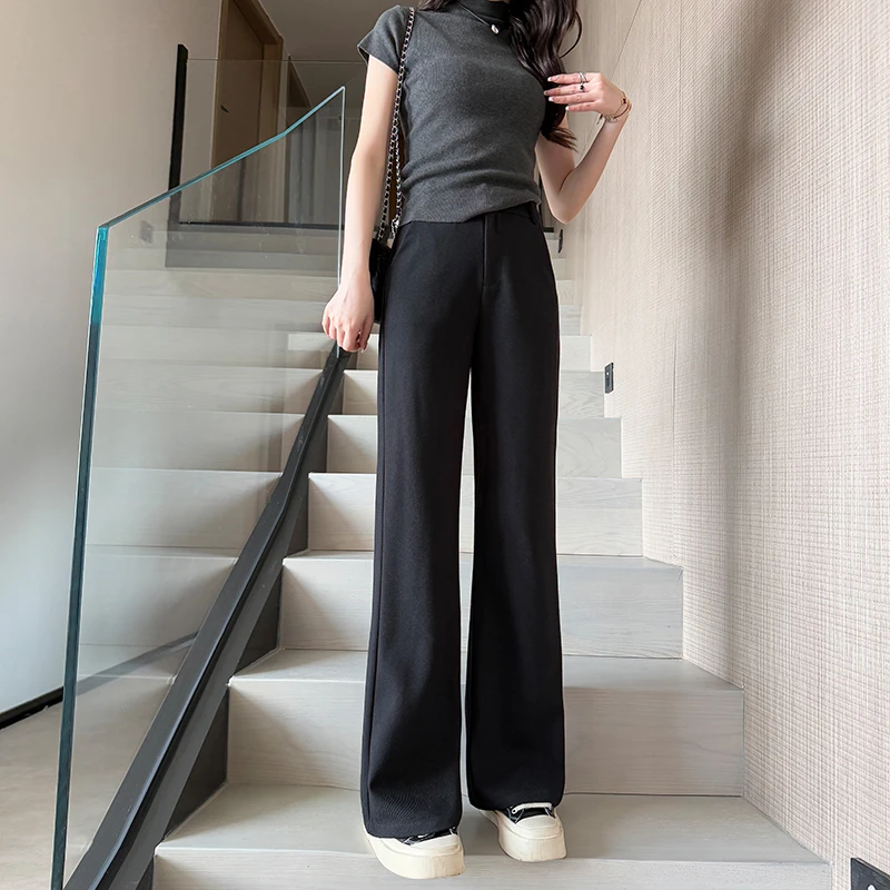 【小个子】松紧腰休闲裤女2025春季新款简约百搭纯色显瘦九分长裤