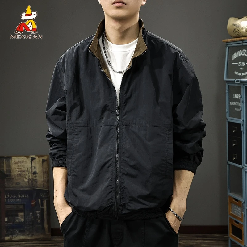 Mexican/稻草人春秋双面穿新款冲锋外套男美式休闲运动工装夹克潮