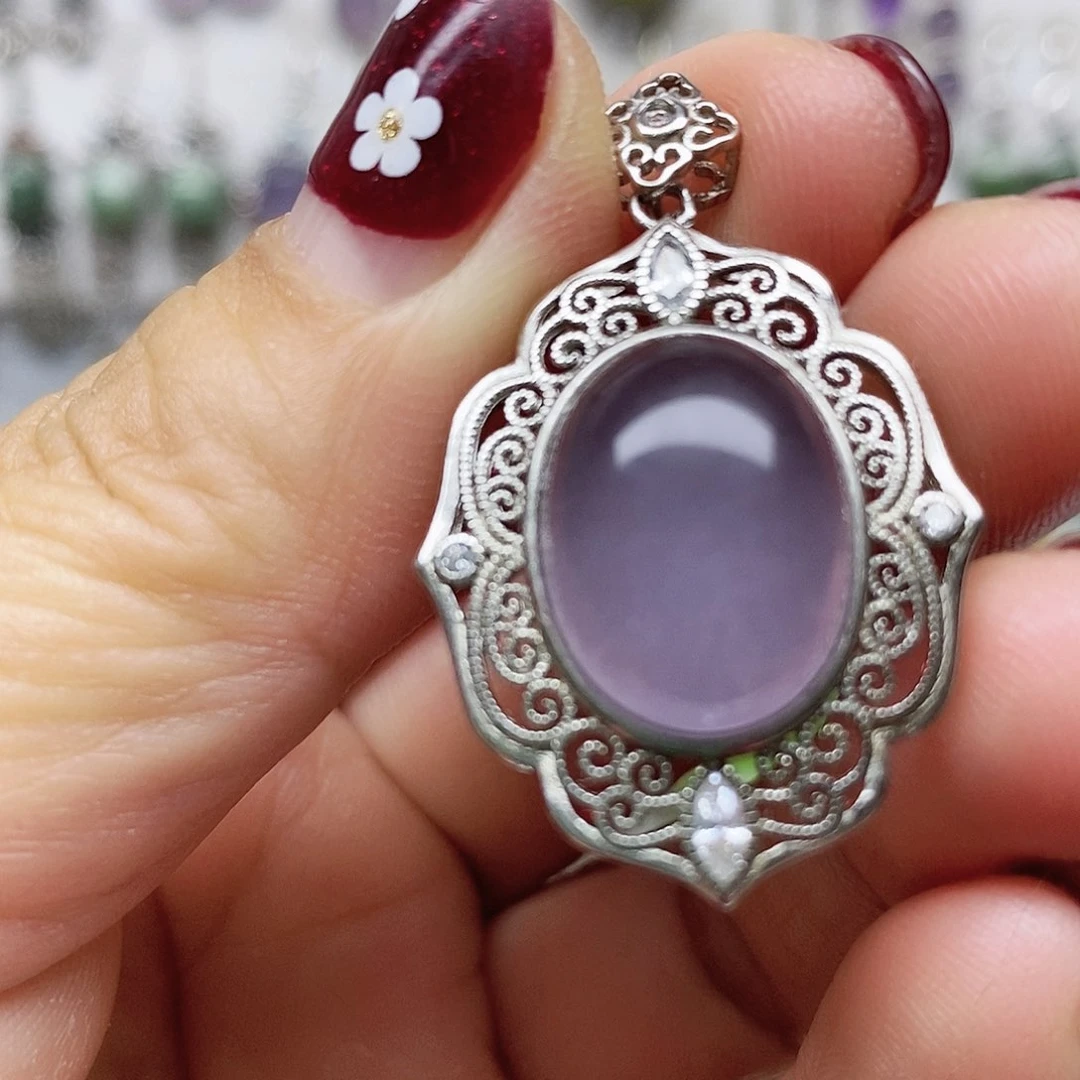 蛇纹石玉银S925镶嵌吊坠