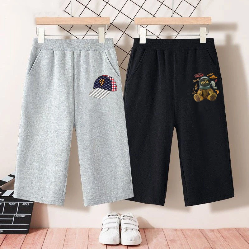 男童100%纯棉七分裤夏季中裤直筒运动短裤简约男童百搭休闲七分裤