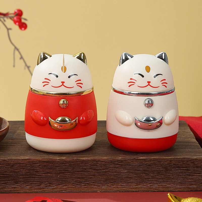 牙签盒高颜值国潮卡通创意按压式自动弹出招财猫牙签罐家用牙签筒