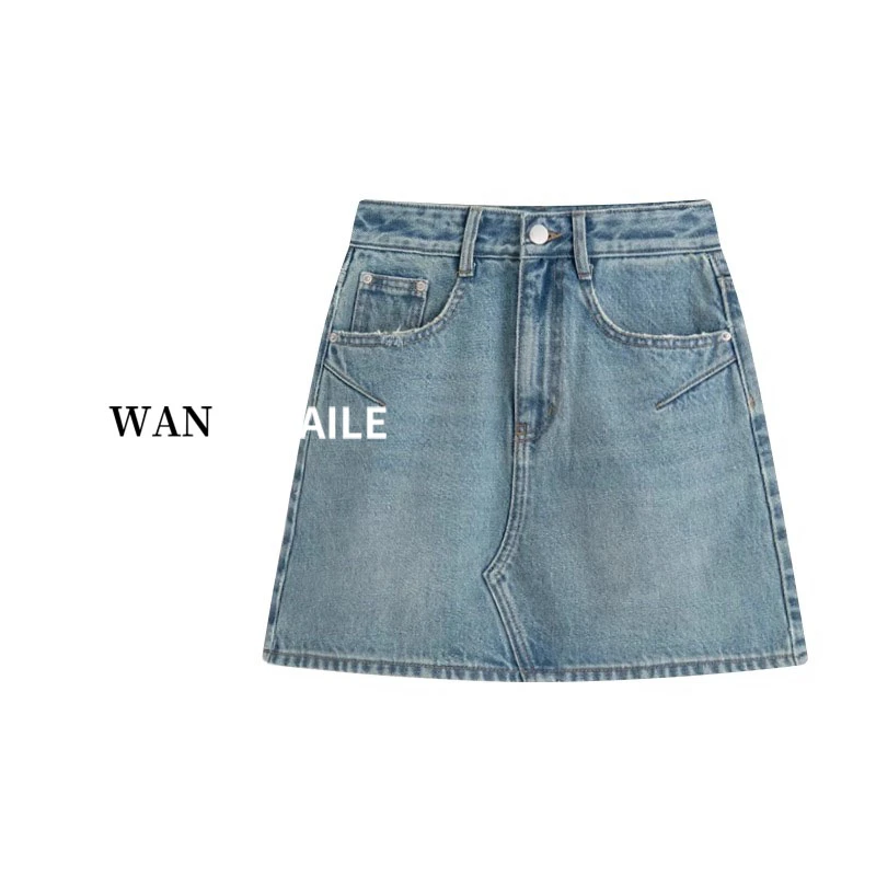小个子蓝色牛仔短裙女夏季新款大码胖mm防走光裤裙高腰a字半身裙