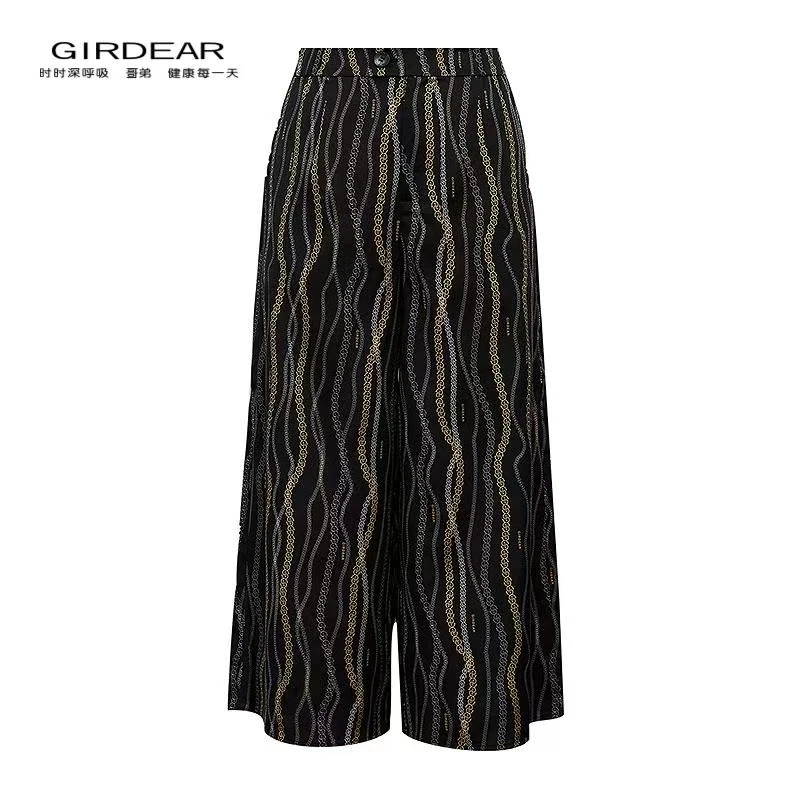 GIRDEAR/哥弟110045夏季新款显瘦条纹阔腿直筒宽松休闲裤
