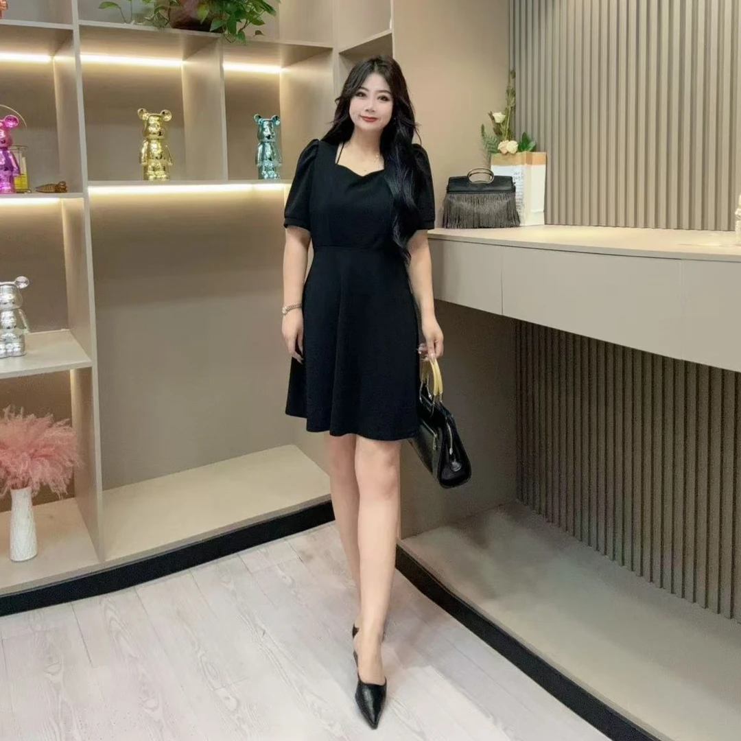 气质连衣裙-娃 潮美洋气赫本风收腰设计百搭显瘦款胖MM大码女装